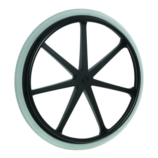 Roue complète Plastique 24" 540mm à bandage PU 24 x 1 3/8 gris pour fauteuil roulant manuel