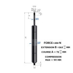 Schéma vérin à gaz avec blocage de position STABILUS pour dossier DAHLIA 30° FORCE:250N