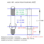 Schéma axe de fourche JAZZ Ø 12 mm x L 57mm filetages M12 x 1.25 x 16mm/ M10 x 12.8mm