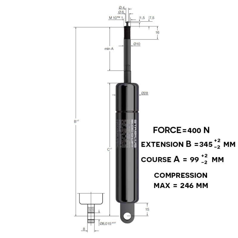 Vérin à gaz avec blocage de position STABILUS pour assise AZALEA FORCE400N — free download