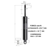 Schéma vérin à gaz dossier fauteuil roulant CLEMATIS force 200 Newtons