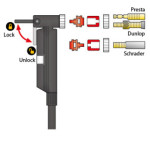 Pompe pour fauteuil roulant avec adaptateurs pour valves Presta, Dunlop et Schrader.