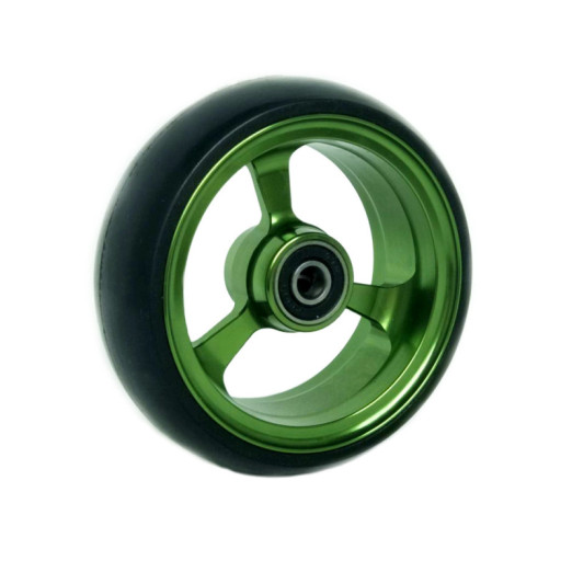 Roue fauteuil roulant avant en aluminium 4"  100x25 verte avec bandage PU noir