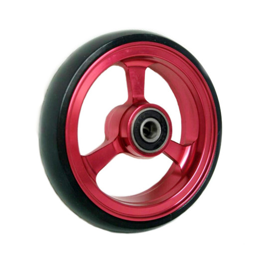 Roue avant aluminium 5"  125x25 rouge Bandage PU noir pour fauteuil roulant